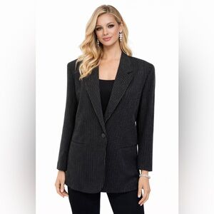🔥🔥a.b.s California Womens Black Pinstriped Blazer Lined Size Medium